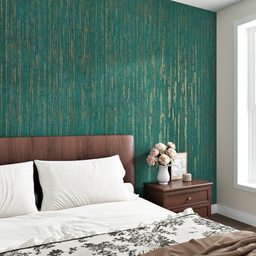 Green Grasscloth Wallpaper Peel and Stick Teal Textured Fabric Wallpaper - Image 2