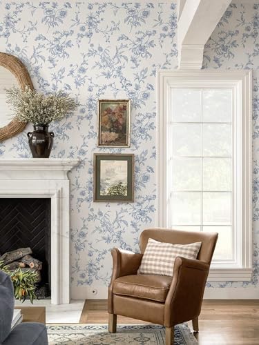 Ismoon Peel and Stick Wallpaper Floral Vintage Stick on Wall Paper Blue and - Image 6