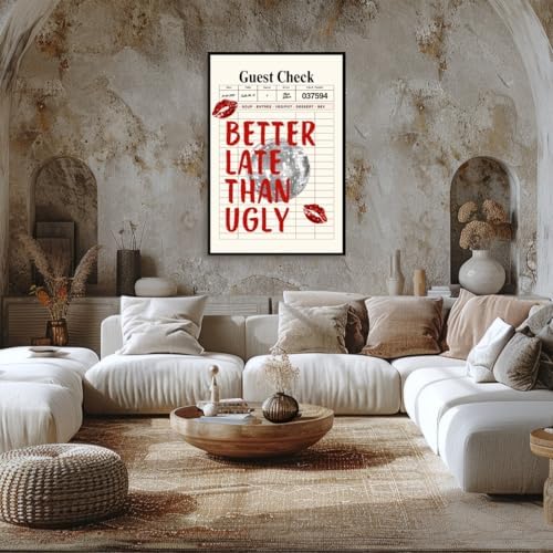 Funky Red Girly Wall Art Better Late Than Ugly Posters Retro Guest Check Art - Image 5