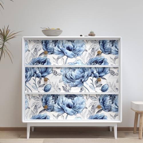 BOKEBEVE Boho Floral Wallpaper Peel and Sticck White Blue 17.5 x 118In - Image 6