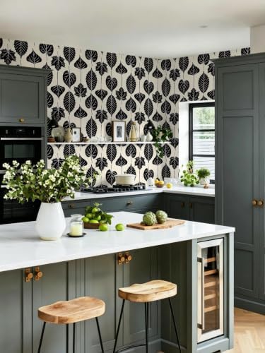 Dimoon Modern Peel and Stick Wallpaper Black and Cream Leaf Contact Paper - Image 4