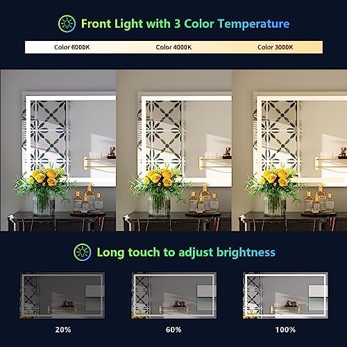 55x40 LED Bathroom Mirror with Lights, RGB Backlit Lighted Mirror - Image 4