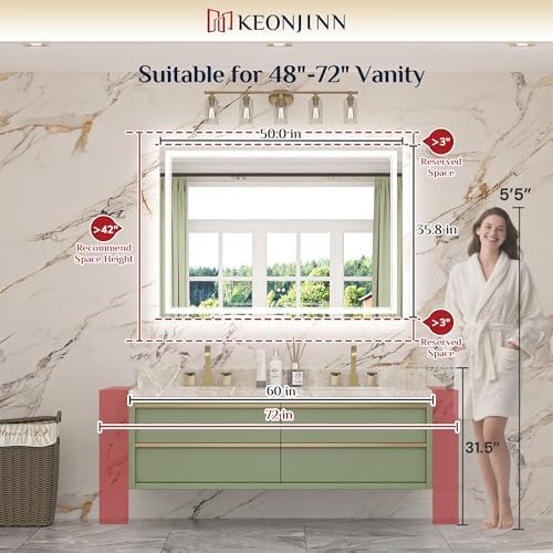 Keonjinn 50" x 36" LED Bathroom Mirror - Image 2