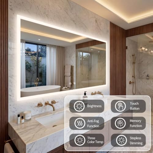 LUVODI Bathroom LED Mirror Backlit: Rectangular Vanity Mirror 48x28 inches - Image 3
