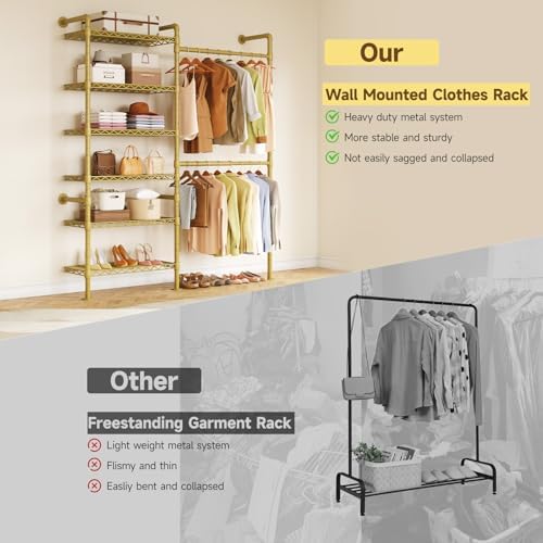 ONBRILL H2 Wall Mounted Clothes Rack, Expandable Metal Closet System - Image 4