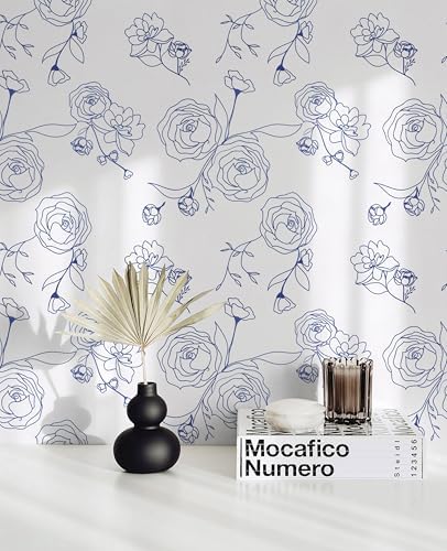 Safiyya 393"x17.3" Peel and Stick Wallpaper Blue and White Contact Paper Floral - Image 5