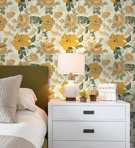 Hopepak Yellow Floral Peel and Stick Wallpaper Modern Flower Contact Paper - Image 5