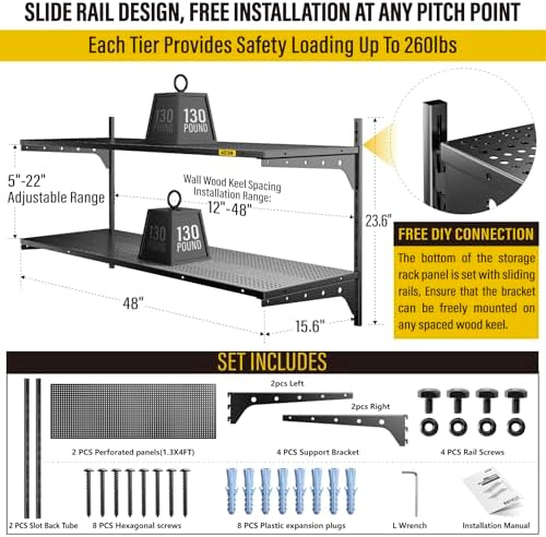 Aecxm 1pack×2 Tier 1.3x4ft Garage Shelving Wall Mounted, 260lbs Load - Image 3
