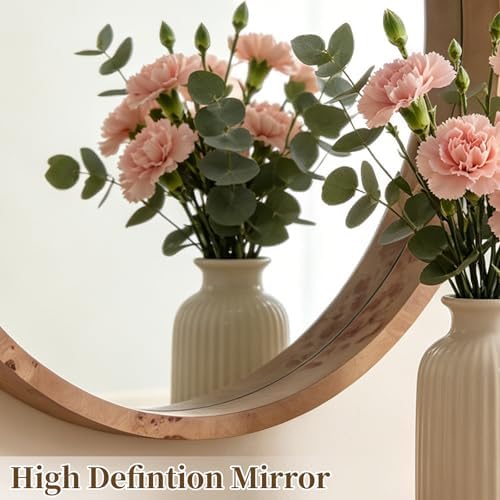 WallBeyond 24 Inch Round Wood Mirror, Burlwood Grain Wood Frame Circle Mirror - Image 4