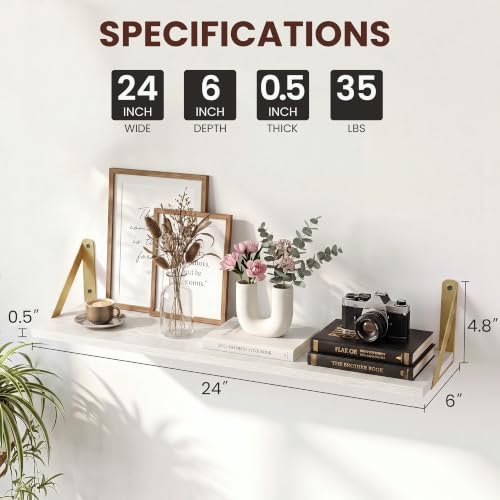 24 X 6 Inch White Wall Shelves - Image 3