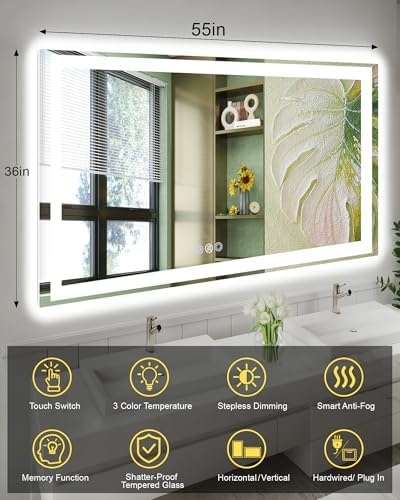 55x36 LED Bathroom Mirror, Separate Front and Back Lights - Image 6