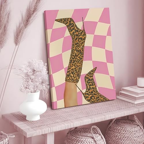 Framed Pink Leopard Print Wall Art Set of 3, Trendy Fashion Lucky 8 Ball Canvas - Image 7