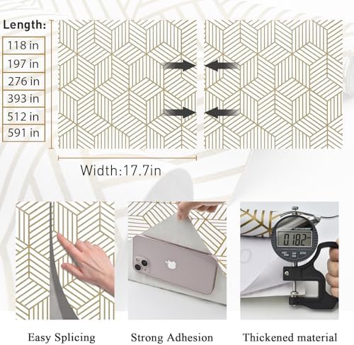 MelunMer Geometric Contact Paper Peel and Stick Wallpaper Gold 17.7”×276” - Image 4
