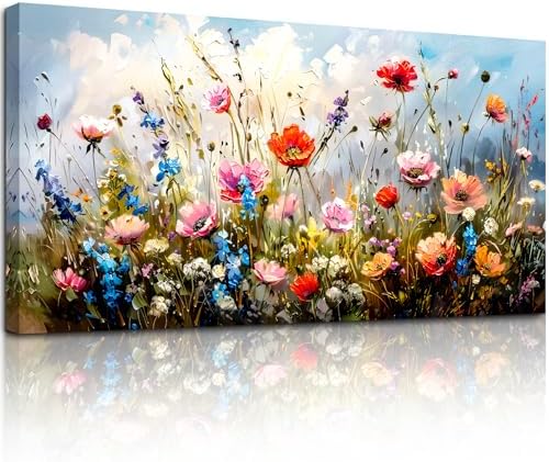 SERIMINO Large Floral Wall Art, Flower Market Canvas Art 29"X57" by SERIMINO