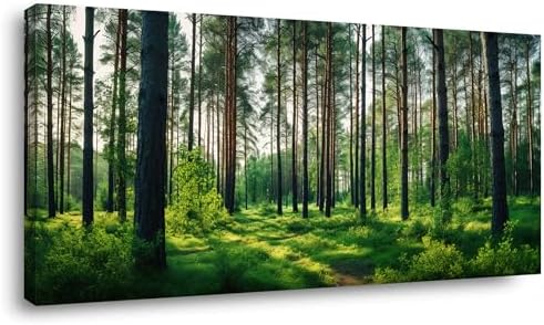 Calm Forest Landscape Wall Art for Living Room Office Green Canvas Painting by Lasdel