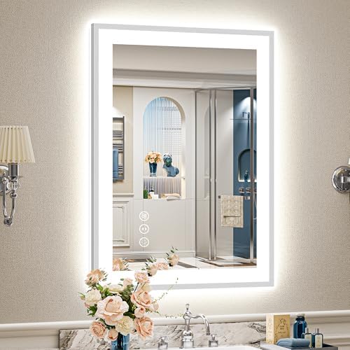 24x36 Inch Brushed Nickel LED Bathroom Mirror, Backlit & Front Lit by Awandee
