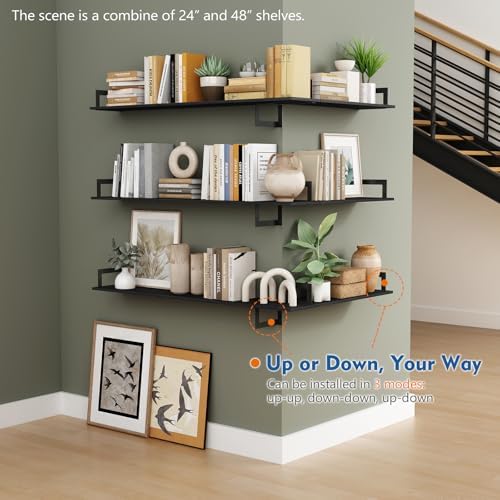 Black Wall Shelves for Bedroom 24 Inch Long, 8 In Deep Floating Shelves - Image 6