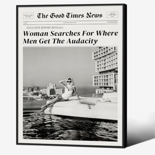 Black and White Newspapers Wall Art 16X20 in Black Framed Women Searches by Unknown