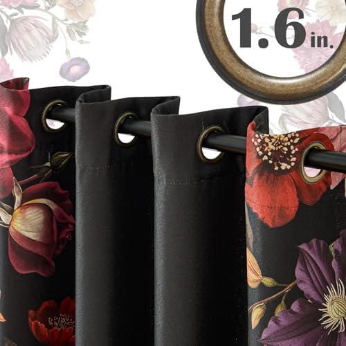 jinchan Black Floral Blackout Curtains 84 Inch Vintage Grommet 2 Panels - Image 7