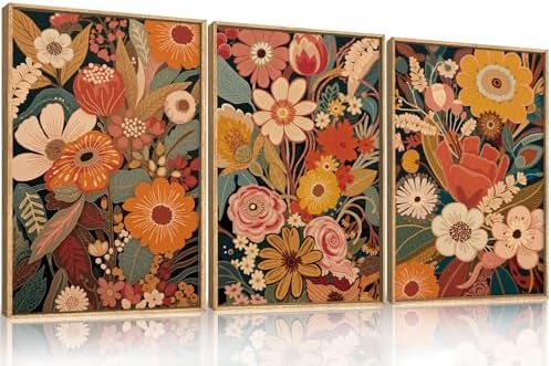 Aryroi Large Brunt Orange Floral Framed Canvas Wall Art Set- 16"x24"x3 by Aryroi