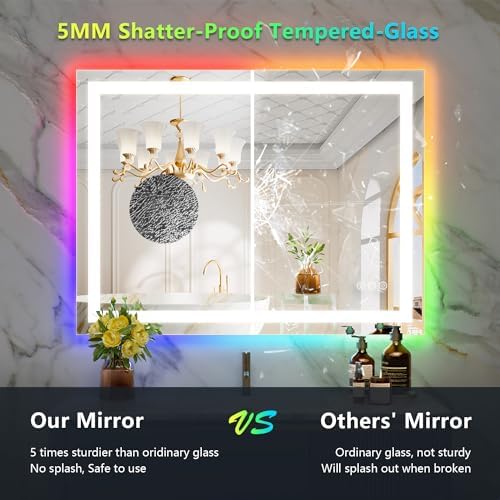 40x30 LED Bathroom Mirror with Lights, RGB Backlit Lighted Mirror - Image 6