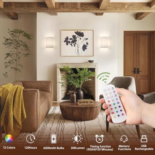 Shenmoyl Battery Operated Wall Sconce Set of 2, Rechargeable 6000mAh Magnetic - Image 2