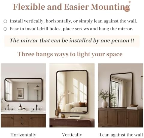 Bathroom Mirror for Wall, Wood Rectangle 30 x 40 inch Dark Walnut Mirrors - Image 6