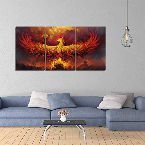 Yetaryy Fantasy Wall Art Canvas Prints Golden Red Burning Phoenix Volcanic - Image 5