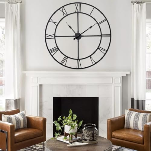 40 Inch Large Silent Wall Clock, Easy Assembly Roman Numeral Black - Image 2