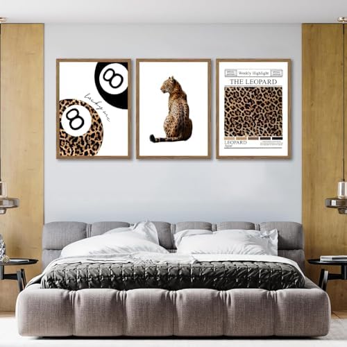JBZDD Framed Trendy Leopard Wall Art Set of 3 Funky Lucky 8 Ball Preppy Room - Image 4