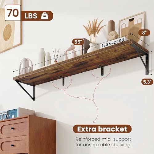 Deep Wall Shelves 55"W x 8"D Engineered Wood Floating Shelves - Image 3