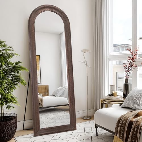 65x22 Solid Wood Arched Full Length Mirror, Elegant Brown Finish - Image 4