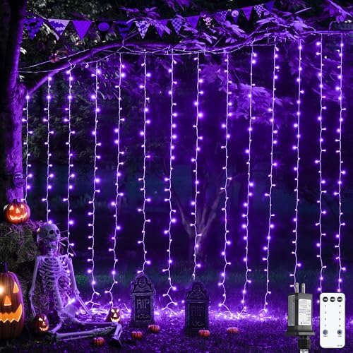 JMEXSUSS 300LED Purple Halloween Lights, 9.8x9.8ft Curtain Lights Plug in by JMEXSUSS