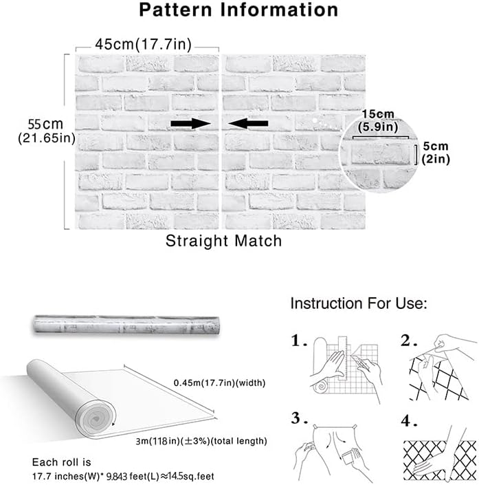 Cohoo Home White Brick Wallpaper Peel and Stick Contact Paper Faux 120”×18” - Image 6