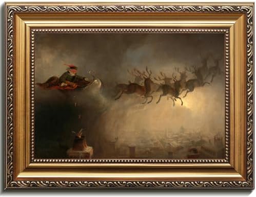 uniro Vintage Gold Framed Wall Art, Vintage Christmas Santa Claus Canvas Art by uniro