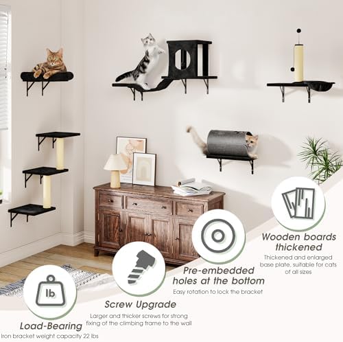 7-in-1 Cat Wall Shelves, Cat Climbing Wall Systems, Space-Saving Wall Mounted - Image 3