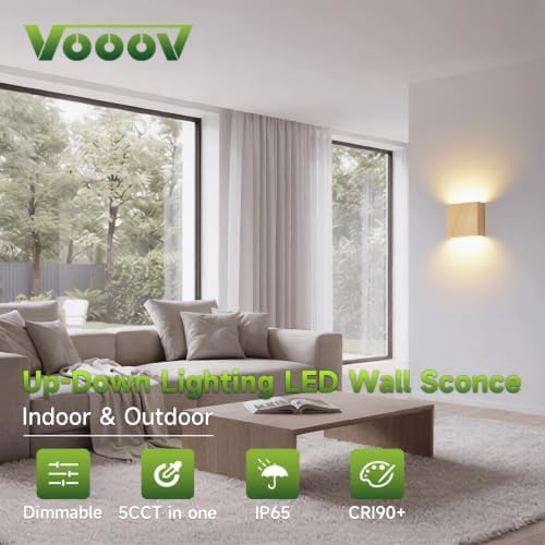 Natural Wood Grain Up & Down Modern Indoor Outdoor LED Wall Sconce - Image 2
