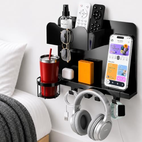 Metal Bedside Wall Shelf, No Drill Floating Bedside Shelf Wall Organizer by Unknown