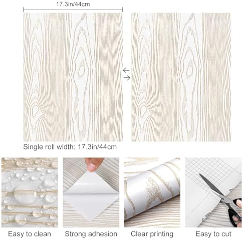 White and Gold Wood Contact Paper 17.3"x400" Peel and Stick Wallpaper - Image 2