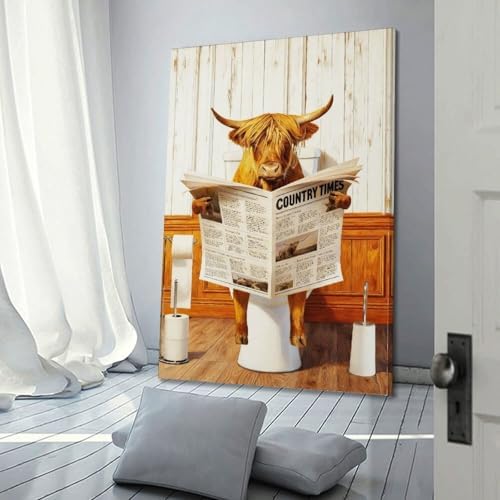 Funny Highlands Cow Reading Newspaper Poster Picture Print Canvas Wall Paint - Image 3