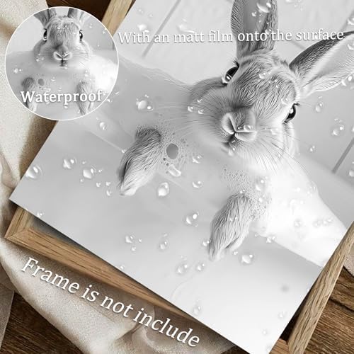 uniro Bunny Black and White Photography, Funny Rabbit Bath Teeth, Bathroom Wall - Image 4