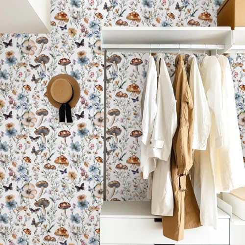 Froluya Mushroom Wallpaper Peel and Stick Boho Contact Paper 16.9" x 118.1" - Image 3