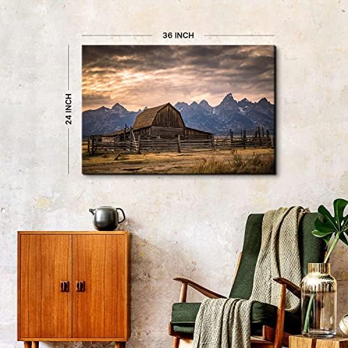 Grand Teton National Park Canvas Wall Art Sunset Moulton Barn Landscape Wall - Image 3