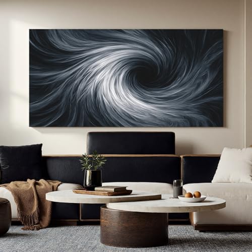 YISXINOAG Black White Abstract Wall Art Modern Spiral Painting 29"X58" - Image 3