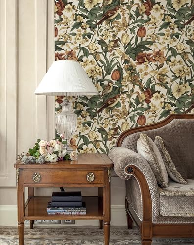 Erfoni Floral Birds Wallpaper Vintage Floral Peel and Stick Wallpaper Beige - Image 2