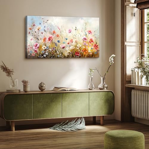crmotu Floral Botanical Wall Art, Rustic Wildflowers Wall Decor 20"X40" - Image 2