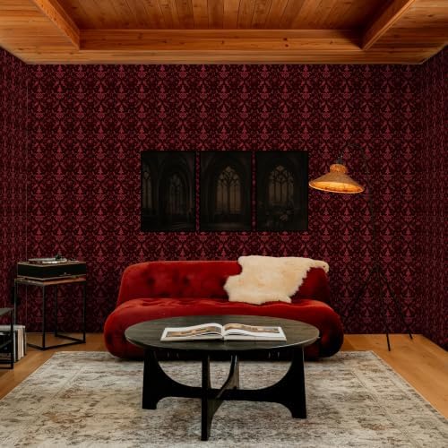 FLFK Gothic Wallpaper Peel and Stick Vintage Red Contact Paper 16" x 384" - Image 2