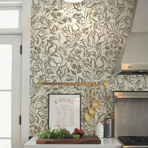 Ismoon Vintage Floral Wallpaper Peel and Stick Beige and Green Contact Paper by Ismoon