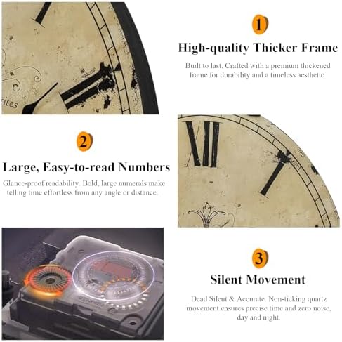 29 Inch Vintage Yellow Oval Wall Clock, Silent Non-Ticking Quartz Battery - Image 3