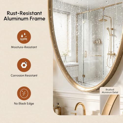 USHOWER Brushed Gold Oval Bathroom Mirror, 20x28 Inch Oval Mirror - Image 4